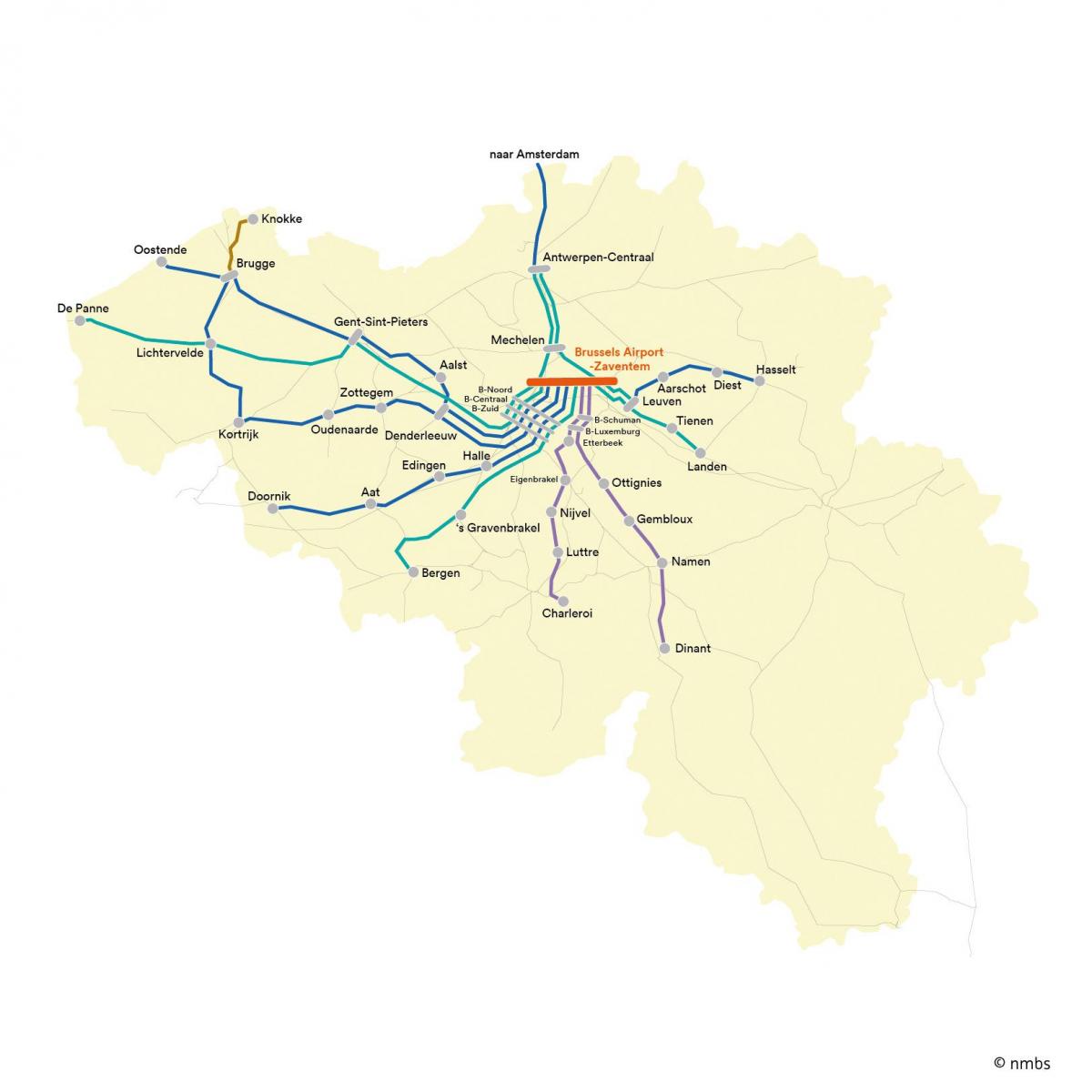 Lotnisko w Brukseli pociągiem na mapie