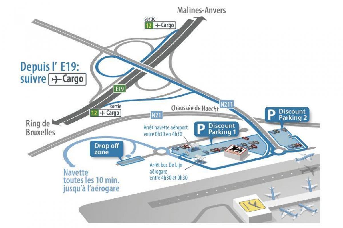 mapa parkingów lotniska w Brukseli