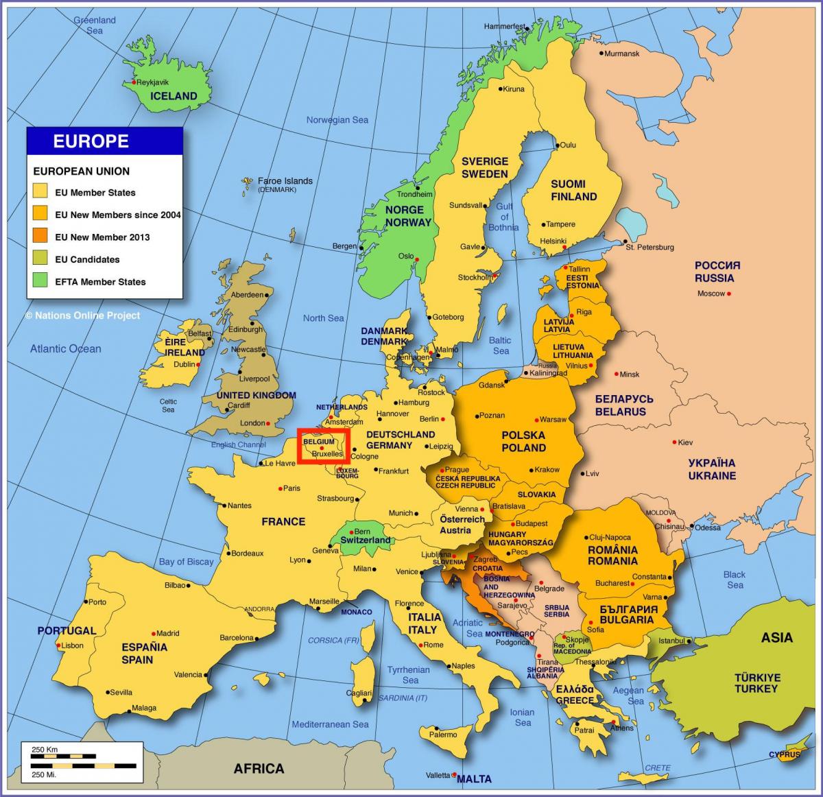 na mapie Europy Bruksela