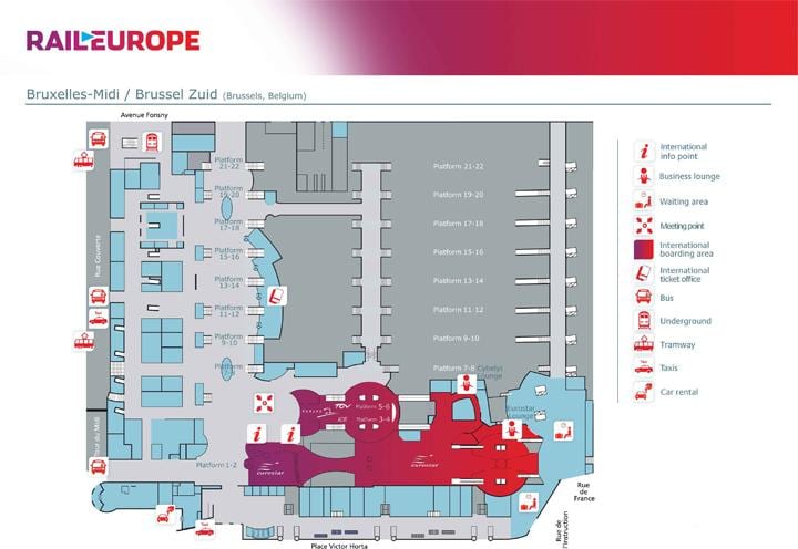 mapa głównego dworca kolejowego w Brukseli