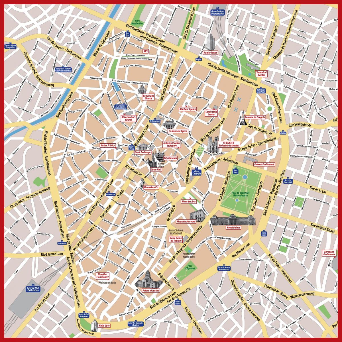 mapa Bruksela Belgia zabytki